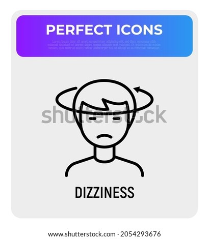 Human with dizziness thin line icon. Modern vector illustration of disorientation.