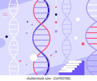 ADN humano. Secuencia cromosómica. El concepto de biotecnología, extensión de vida, salud e inmortalidad. Diseño de caracteres. Ilustración plana vectorial.