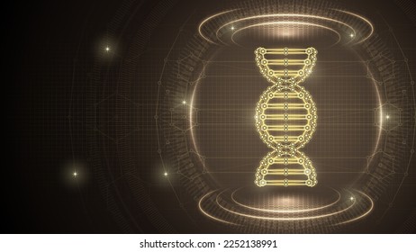 Human DNA Double Helix Gene Medical Futuristic Medical Hologram Neon Glow Low Polygonal Triangulated Line Dot Connection Geometric Grid Brown Background Infographic Template