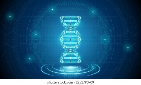 Sustitución del transplante de parte cibernetica médica de doble helix del ADN humano Holograma digital neuronal resplandor neón Futurista triangulado poligonal de bajo fondo polaco