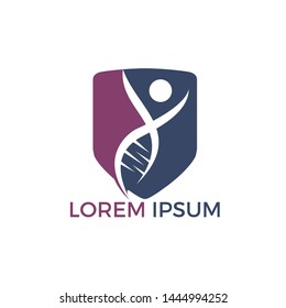 Human DNA and genetic logo design. Genetic analysis, research biotech code DNA. Biotechnology genome chromosome.	