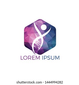 Human DNA and genetic logo design. Genetic analysis, research biotech code DNA. Biotechnology genome chromosome.	