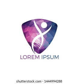 Human DNA and genetic logo design. Genetic analysis, research biotech code DNA. Biotechnology genome chromosome.	