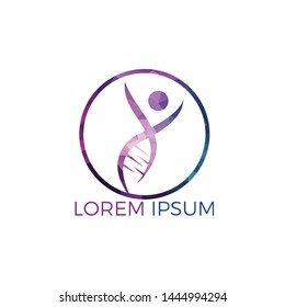 Human DNA and genetic logo design. Genetic analysis, research biotech code DNA. Biotechnology genome chromosome.	