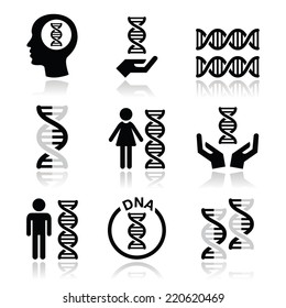 Human DNA, genetics vector icons set 