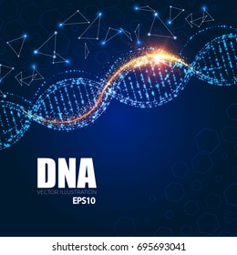 Fondo de molécula de ADN humano. Plantilla de diseño científico brillante. Ilustración del vector