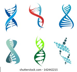 Human DNA and molecule symbols set for medicine, genetics, chemistry or biology concept design. Editable vector illustration, also as a logo idea