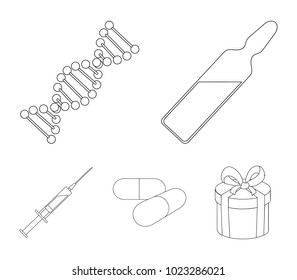 Human DNA and other equipment.Medicine set collection icons in outline style vector symbol stock illustration web.