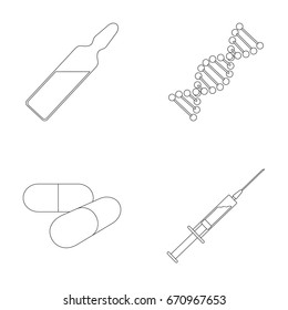 Human DNA and other equipment.Medicine set collection icons in outline style vector symbol stock illustration web.
