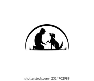 Mensch und Hund Silhouette Vektor. Logo-Design des Dog-Sitters, Vektorgrafik-Vorlage