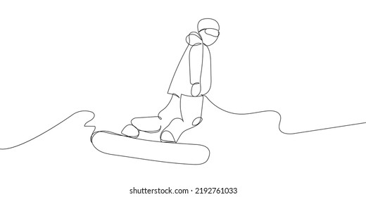 Human Doing Tricks On A Snowboard One Line Art. Continuous Line Drawing Sport, Winter Sports, Do Tricks, Snowboarding, Competition, Extreme, Uniform, Man, Woman, Teenager, Leisure, Hobby.