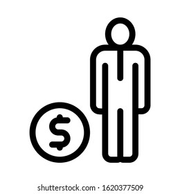 Human Dollar Coin Icon Vector. Outline Human Dollar Coin Sign. Isolated Contour Symbol Illustration