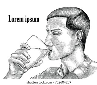 Human drinking hand drawing vintage style