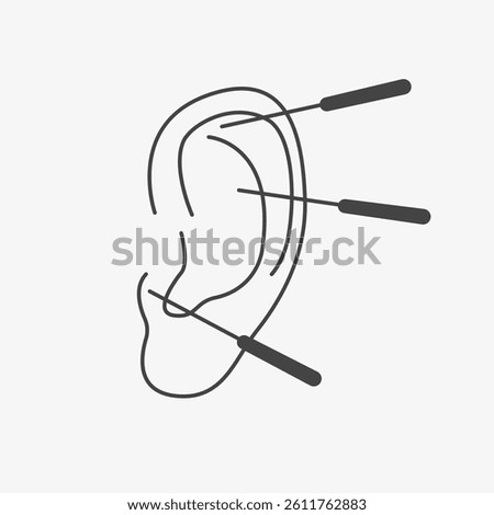 Human Ear with Acupuncture Needles. Line icon. Vector illustration