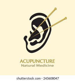 Human Ear with Acupuncture Needles vector icon. Medical procedure illustration. Business sign template for Acupuncture, Chinese Traditional / Alternative Medicine, Natural Healing & Recreation.