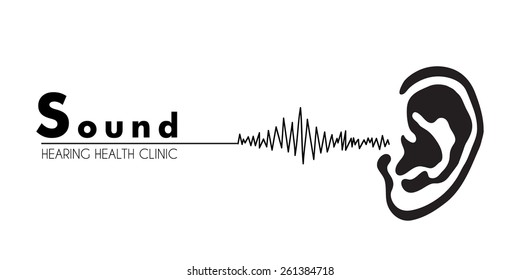 Human ear & audio wave vector illustration. Business sign and signboard template for Hearing Medicine, Hearing clinic, audiologist, otolaryngologist. Business corporate identity template. Editable.