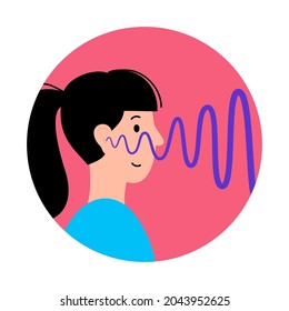 Human ear and auditory icon. Hearing test. Acoustic, ringing, audiology concept. Noise symbol on white background. Audiogram and audio wave isolated flat vector illustration.