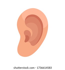 Human ear, body sense organ, hearing, pinna. Spy, snooping sign. Vector flat illustration, isolated on white background.