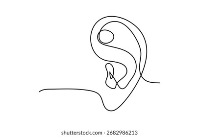 Arte de linha contínua do ouvido humano esboço mínimo ilustração de órgão humano isolado sobre fundo branco