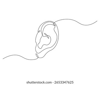 Linha contínua do ouvido humano. Desenho contínuo de uma linha do ouvido humano. Conceito de anatomia corporal. Desenho de linha única