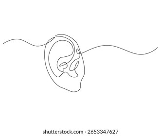 Linha contínua do ouvido humano. Desenho contínuo de uma linha do ouvido humano. Conceito de anatomia corporal. Desenho de linha única