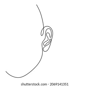 Human ear continuous one line drawing. World deaf day single line concept. Minimalist vector illustration.