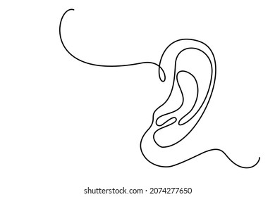 Human ear continuous one line drawing. World deaf day single line concept. Minimalist vector illustration.