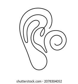 Human ear continuous one line drawing. World deaf day single line concept. Minimalist vector illustration.