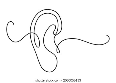 Human ear continuous one line drawing. World deaf day single line concept. Minimalist vector illustration.