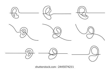 Human ear continuous one line drawing. World deaf day single line concept template