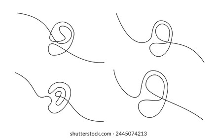 Human ear continuous one line drawing. World deaf day single line concept template