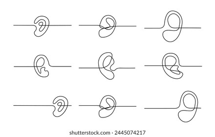 Human ear continuous one line drawing. World deaf day single line concept template