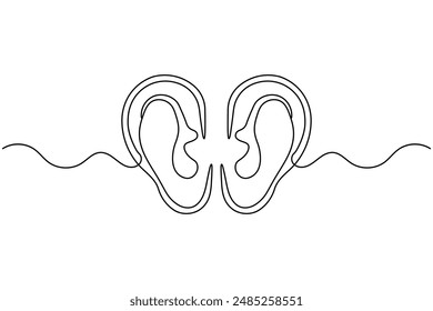 Human ear continuous one line drawing of isolated outline vector art illustration
