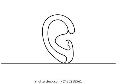 Human ear continuous one line drawing of isolated outline vector art illustration
