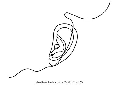 Human ear continuous one line drawing of isolated outline vector art illustration