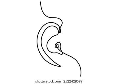 Human ear continuous one line drawing and  minimalist outline vector icon