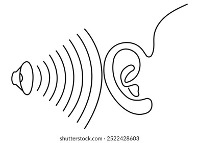 Human ear continuous one line drawing and  minimalist outline vector icon