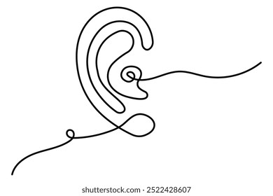 Human ear continuous one line drawing and  minimalist outline vector icon