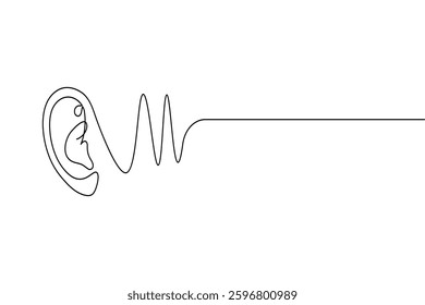 Human ear continuous one line drawing and minimalist style isolate outline vector icon
