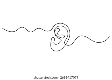 Desenho contínuo de uma linha do ouvido humano da ilustração vetorial do contorno