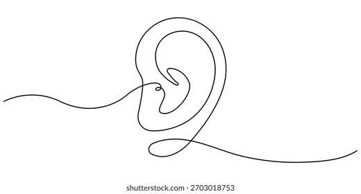 Human ear continuous one line drawing . One line drawing illustration of human anatomy.