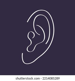 Human ear doodle line icon on a black background vector illustration