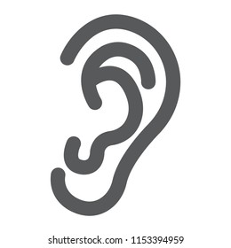 Human ear glyph icon, anatomy and biology, otology sign, vector graphics, a linear pattern on a white background, eps 10.