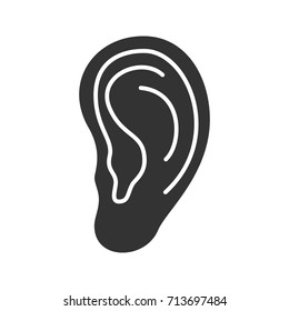 Human ear glyph icon. Silhouette symbol. Negative space. Vector isolated illustration