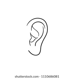 Human ear hand drawn outline doodle icon. Human ear as a concept of listening, hearing and music vector sketch illustration for print, web, mobile and infographics isolated on white background.
