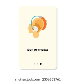 Oro humano con ayuda auditiva icono de vector plano. Dispositivo médico para personas sordas aisló ilustración vectorial. Otolaringología, medicina, concepto de salud para diseño web y aplicaciones