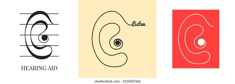 Menschliches Ohr. Symbol für Hörhilfen Musikzeichen. Tod, Hörstörungen