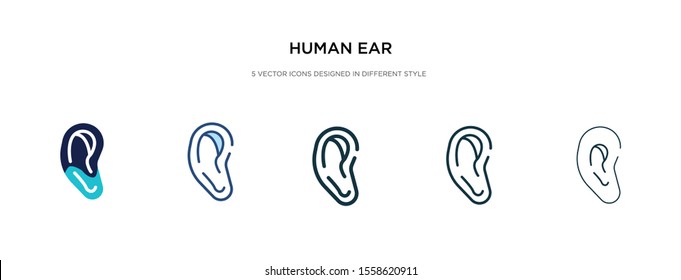 human ear icon in different style vector illustration. two colored and black human ear vector icons designed in filled, outline, line and stroke style can be used for web, mobile, ui