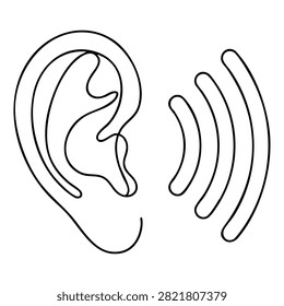 Human ear icon with sound wave vibration lines listening acoustic sensitivity vibration communication detection minimalist broadcast frequency