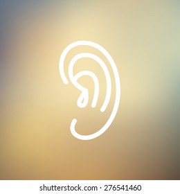 Human ear icon thin line for web and mobile, modern minimalistic flat design. Vector white icon on gradient mesh background.